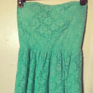 Paper Doll Self Strapless Peek-a-Boo Back Lace Aqua Dress Size Junior XL